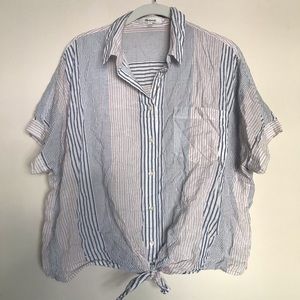 Madewell Striped Short Sleeve Button Down w/ Knot